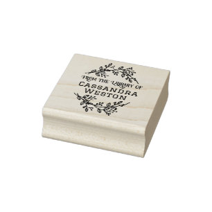 Botanical Wreath Berries Library Book Name Rubber Stamp