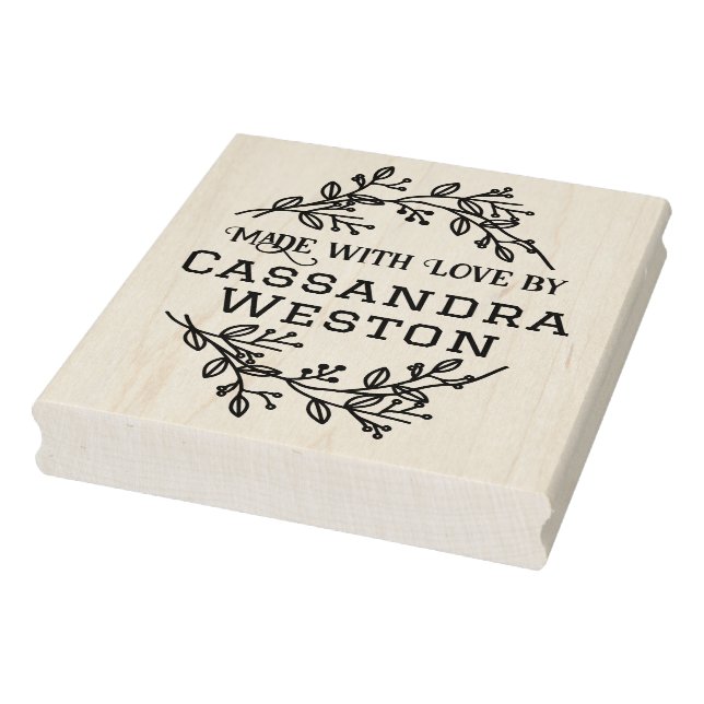 Botanical Wreath Berries “Made With Love By” Rubber Stamp (Stamp)