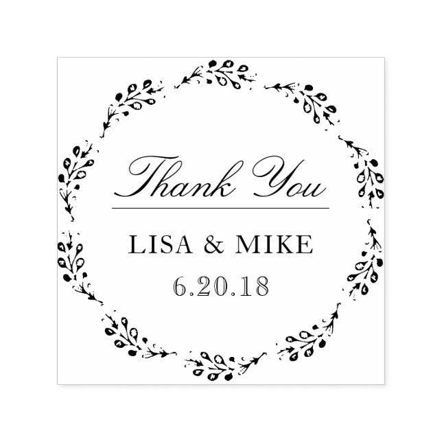 Botanical Wreath Custom Wedding Favour Thank You Self-inking Stamp (Design)