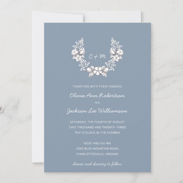 Botanical Wreath | Dusty Blue Floral Wedding  Invitation (Front)