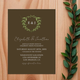 Botanical Wreath Earth Tone Engagement Party Invitation