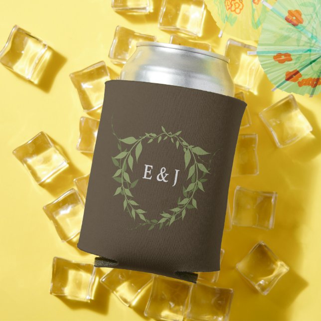 Botanical Wreath Earth Tone Wedding Can Cooler (In Situ Summer)