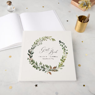 Botanical wreath elegant modern rustic decor guest book