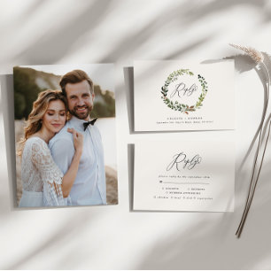 Botanical wreath elegant wedding reply RSVP card
