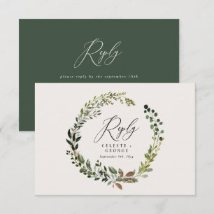 Botanical wreath elegant wedding reply RSVP card