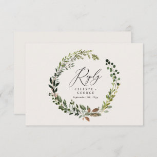Botanical wreath elegant wedding reply RSVP card