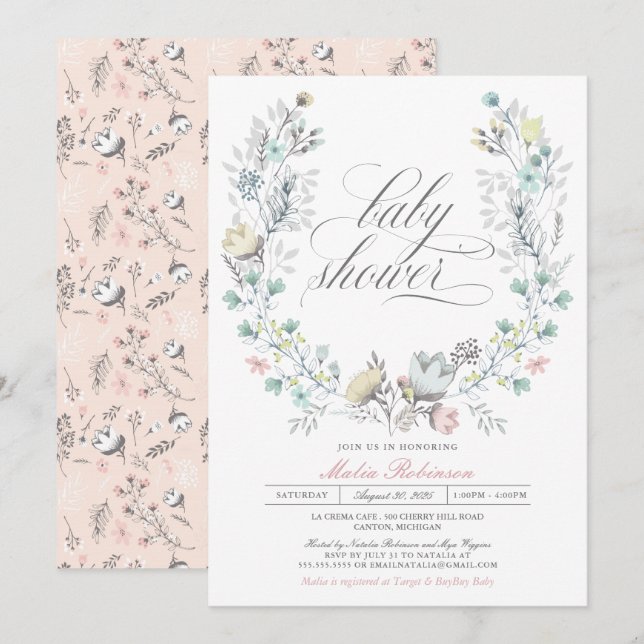 Botanical Wreath | Gender Neutral | Baby Shower Invitation (Front/Back)