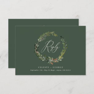 Botanical wreath green elegant wedding reply card