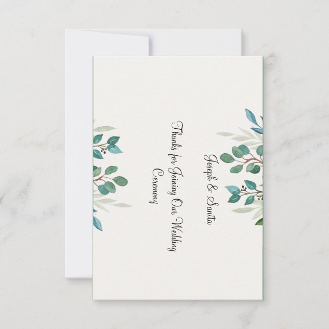 Botanical wreath greenery flat Thankyou Card (Front)