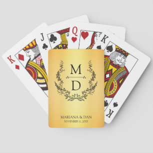 botanical wreath initials monogram wedding gold playing cards