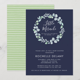 Botanical Wreath Little Miracle Baby Shower Invitation