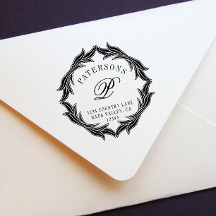 Botanical Wreath Monogram Return Address Self-inking Stamp