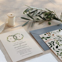 Botanical Wreath Monogram Wedding Invitation