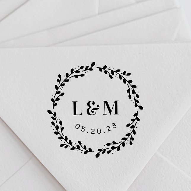 Botanical Wreath Monogram Wedding Save the Date Self-inking Stamp (Creator Uploaded)