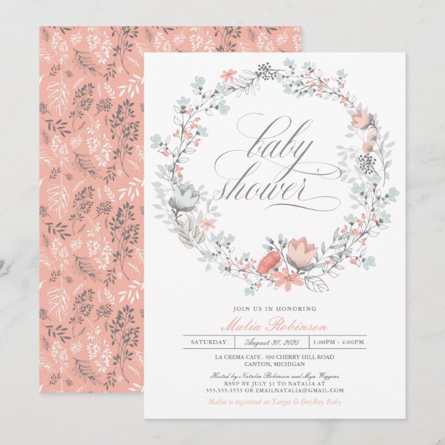 Botanical Wreath Spring Floral | Girl Baby Shower Invitation (Front/Back)