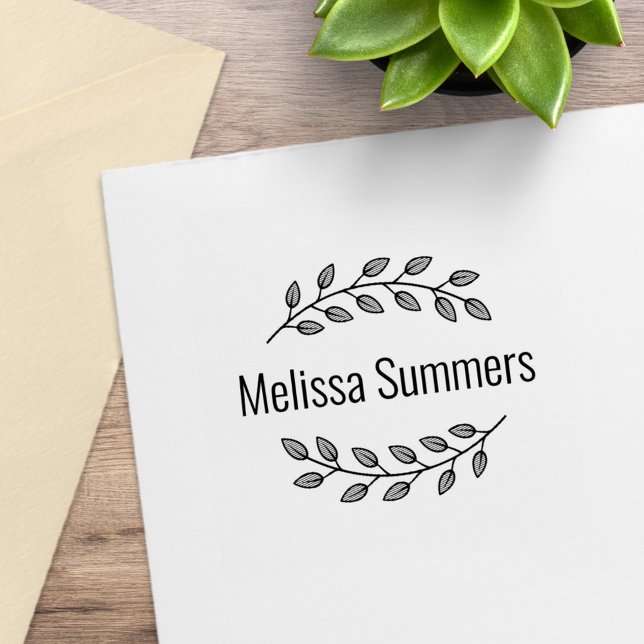 Botanical Wreath Top Bottom Branch Custom Name Rubber Stamp (Creator Uploaded)