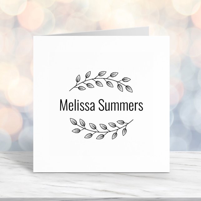 Botanical Wreath Top Bottom Branch Custom Name Self-inking Stamp (Creator Uploaded)
