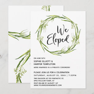 Botanical Wreath We Eloped Typography Post Wedding Invitation