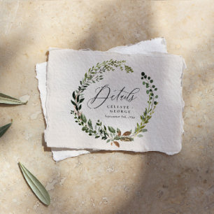 Botanical Wreath Wedding Details Card, Watercolor Card