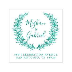 Botanical Wreath   Wedding Names Return Address Self-inking Stamp