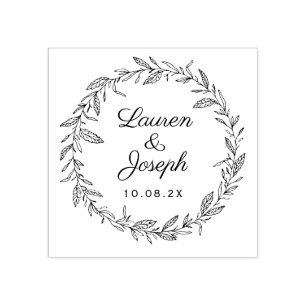 botanical wreath wedding rubber stamp