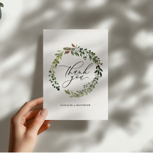 Botanical Wreath Wedding Thank You Watercolor Card
