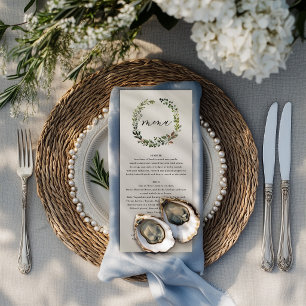 Botanical Wreath Wedding Watercolor Green Menu