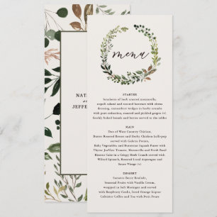 Botanical Wreath Wedding Watercolor Green Menu