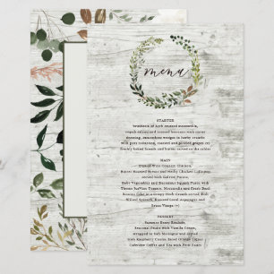 Botanical Wreath Wedding Watercolor Green Menu