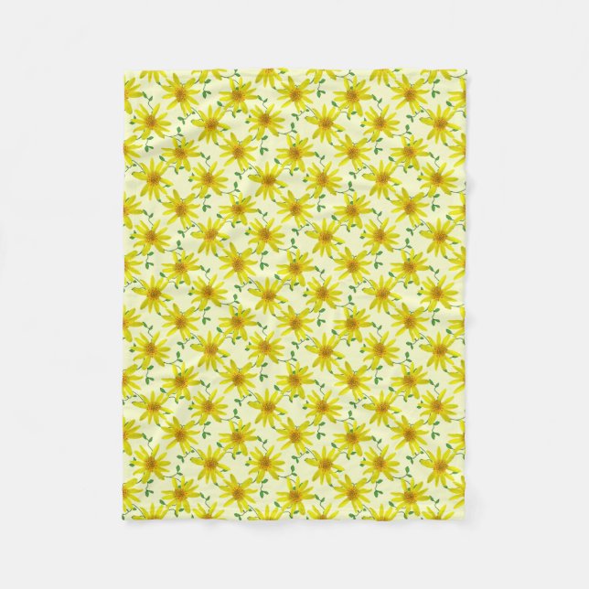 Botanical Yellow Arnica Wildflower on any Colour Fleece Blanket (Front)
