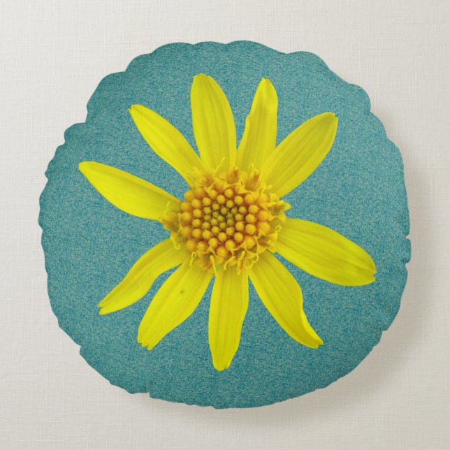 Botanical Yellow Arnica Wildflower on any Colour Round Cushion (Front)