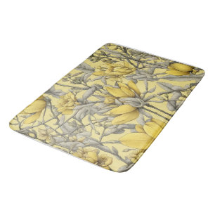 Botanical yellow flowers pattern bath mat