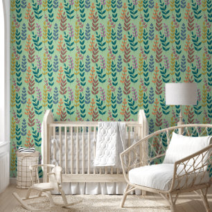 Botanical Yellow Green Blue Orange Pink Leaves Wallpaper
