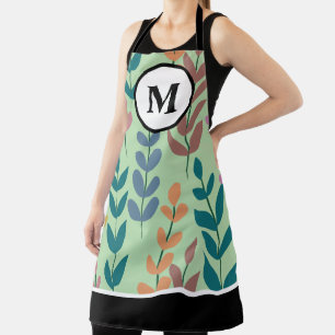 Botanical Yellow Grey Blue Orange Pink Monogram Apron