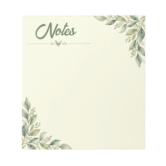 Botanical Zen Notes | Minimalist Green Notepad (Front)