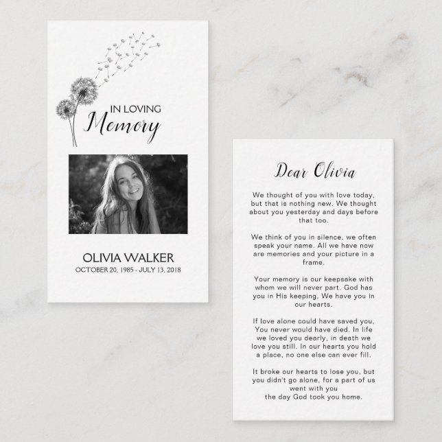 Botanicals Memorial Poem Funeral Prayer Card (Front/Back)