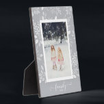 Botanicals Photo Easel Back Frameless Picture Plaque<br><div class="desc">Tabletop plaque with a built-in easel features your favourite photo surrounded with a beautiful border of white foliage, dots and berries on a silver grey background. CHANGE the background colour to MATCH your photo. CHANGE the FAMILY text to anything - TIP: put your text between the two squares to retain...</div>
