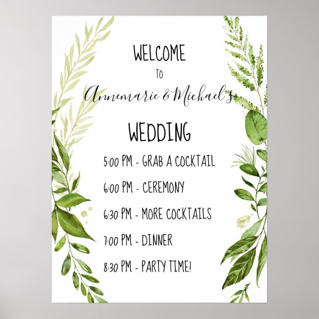 Botanicals Wedding Ceremony Dinner Welcome Sign (Front)