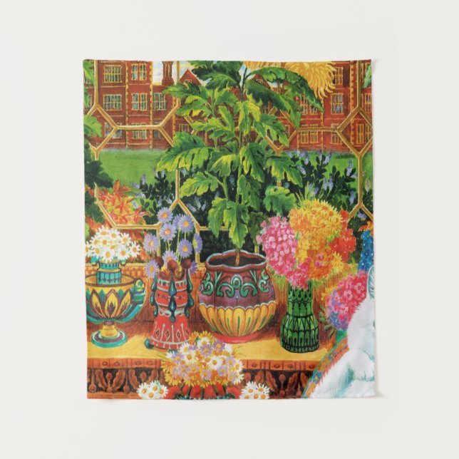 Botanist Cat By Louis Wain Tapestry (Front)