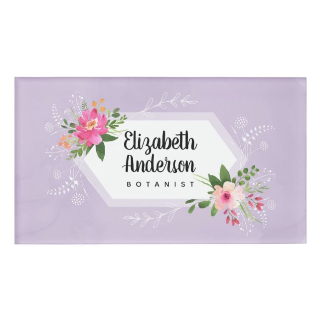 Botanist watercolor floral boho name tag (Front)