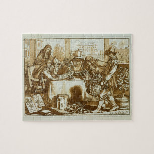 Botanists examining plants (litho) jigsaw puzzle