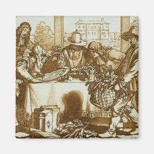 Botanists examining plants (litho) magnet