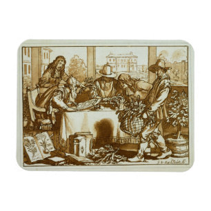 Botanists examining plants (litho) magnet