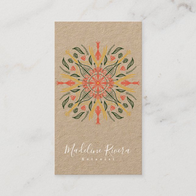 Botany Florist Greenery Mandala Designer Kraft Business Card (Front)