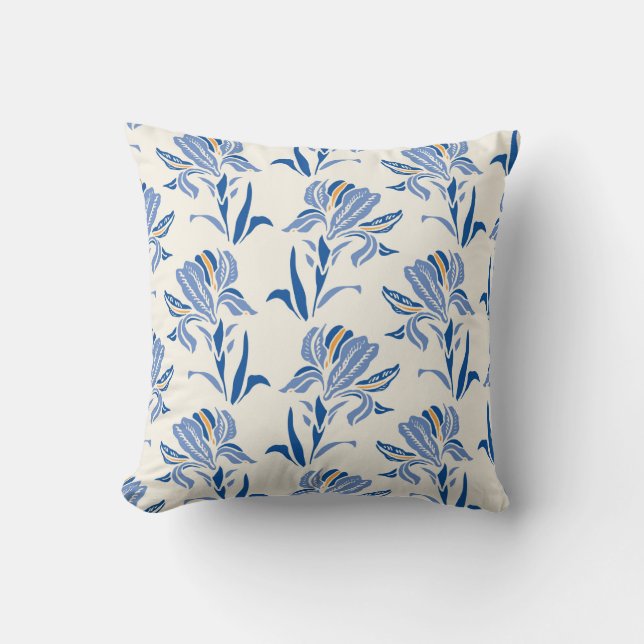 Botany Geometric Baroque Iris Flower Pattern. Seam Cushion (Front)