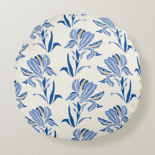 Botany Geometric Baroque Iris Flower Pattern. Seam Round Cushion