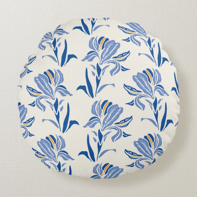 Botany Geometric Baroque Iris Flower Pattern. Seam Round Cushion (Front)
