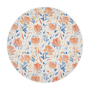 Botany linocut baroque: floral seamless background cutting board