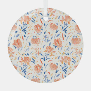 Botany linocut baroque: floral seamless background glass tree decoration