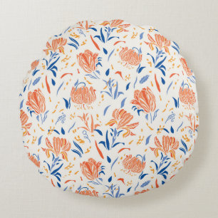 Botany linocut baroque: floral seamless background round cushion